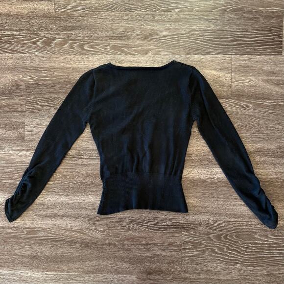 Vintage Fast Forward NYC Black Cardigan Girls Size 16 Ruched Long Sleeve V Neck - Picture 5 of 9